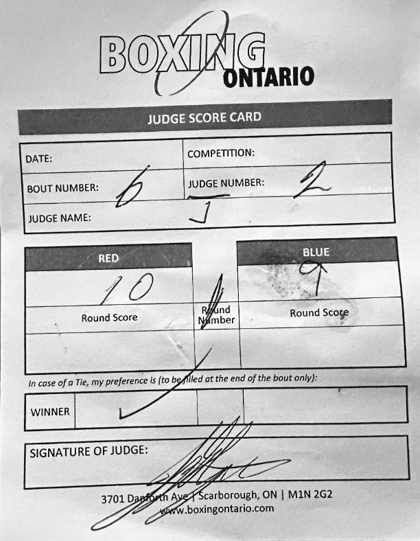 Traditional paper judge scorecard